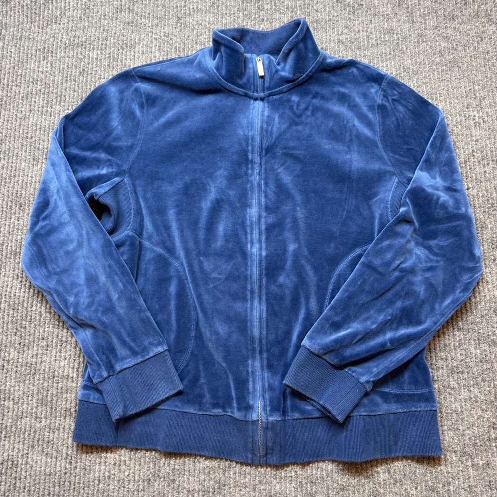 harter Club Womens Large Blue Velour Full Zip Mock Neck Track Jacket Y2K